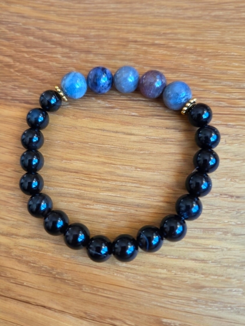 Ruby Sapphire & Black Onyx Beaded Stretch Bracelet | Handmade